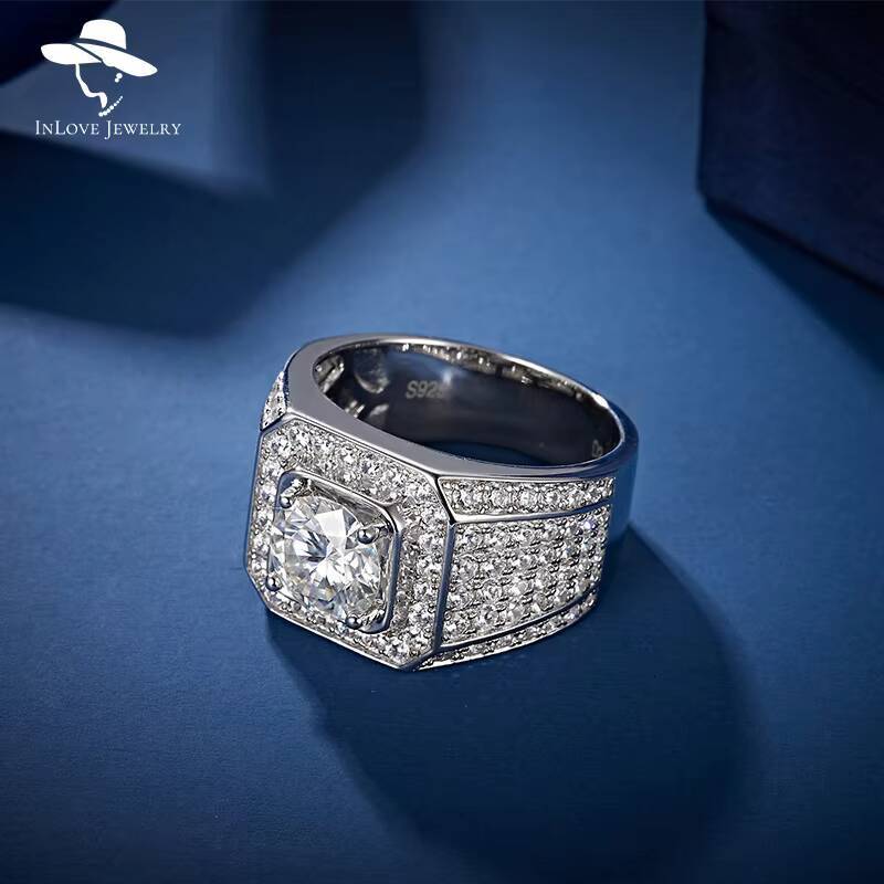 Wholesale Mens Fashion Jewelry Shape 1CT-5CT Moissanite Diamond Silver 925 Rings Stylish 2CT-3CT Moissanite Diamond Wedding