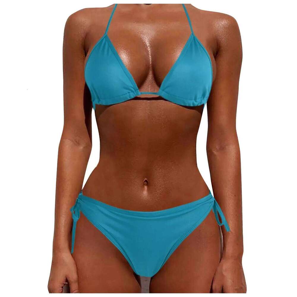 Sexy Women Brazilian Swimsuit Push-Up Bra Bikini Set Two Piece Swimwear Solid Color Lace Up Bathing Suit No Padding Z260206
