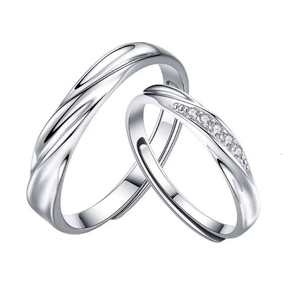 Simple Fashion Couple Rings Set Silver Color Opening Adjustable Finger Light Luxury Jewelry For Women Men Anniversary Gift Z7M4 W260206