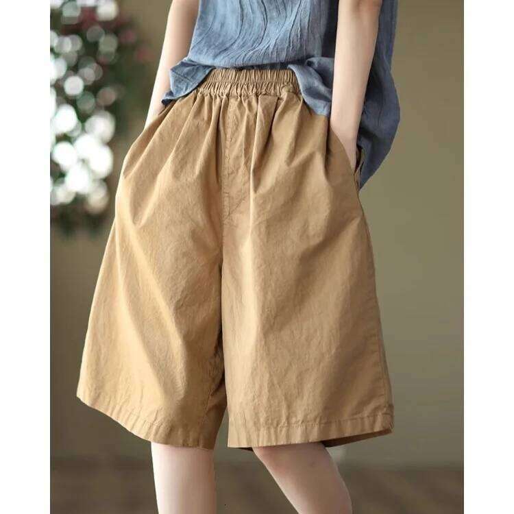 Retro Workwear ort Pants Women Summer Loose plus Size Commuter Faion Wide Leg Five-Part Casual Six-Part Mid-Pants XJ260206