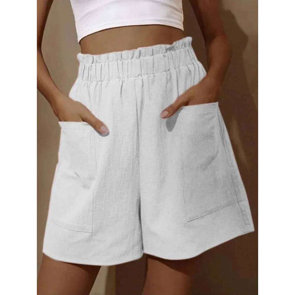 Summer New Casual Linen Women Gym Workout Loose Straight Short Pants Black High Waist Female Chic Lady Shorts Thin C260206
