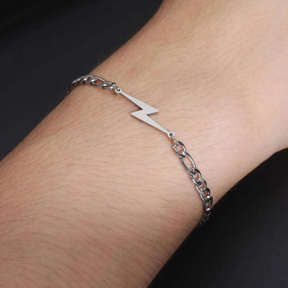 My Shape Fashion Lightning Charm Bracelets For Men Women Stainless Steel Bracelet Bangle Figaro Chain Male Wristband Jewelry 26H0206