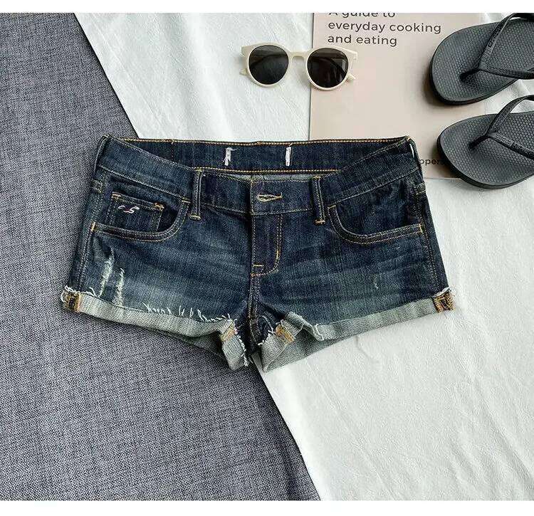 25 Summer Women's Denim Female Ultra-low Waist Navel Stretch Slim Sexy Curling Hot Pants Y2k Shorts C260206