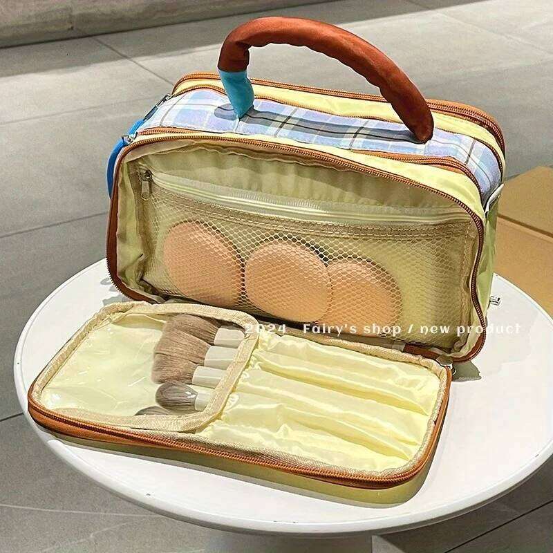 Large Capacity Oxford Fabric Makeup Bag with Contrast Color Design - Durable Travel Cosmetic Organizer for Skincare Essentials Y260206