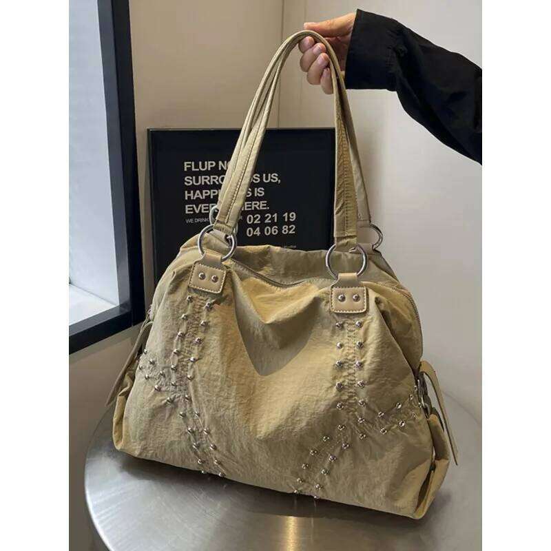 Nylon Rivet Underarm Tote Women's Large oulder Commuter Sli Autumn Trend Youth Pure Color Bag Y260205