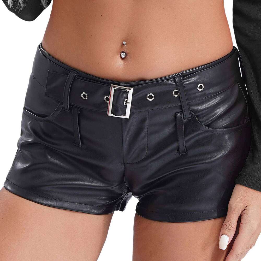 Women Fashion Faux Leather Booty with Belt Hot Pants Rave Carnival Party Shorts for Club Pole Dancing Music Festival XJ260206