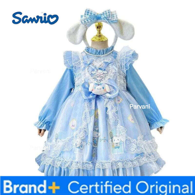 Sanrio Cinnamoroll Girl Velvet Autumn Winter Kuromi Lolita Princess Dress Kawaii Cartoon Long Sleeves Anime s Girls Clothes H26020611 - view 7