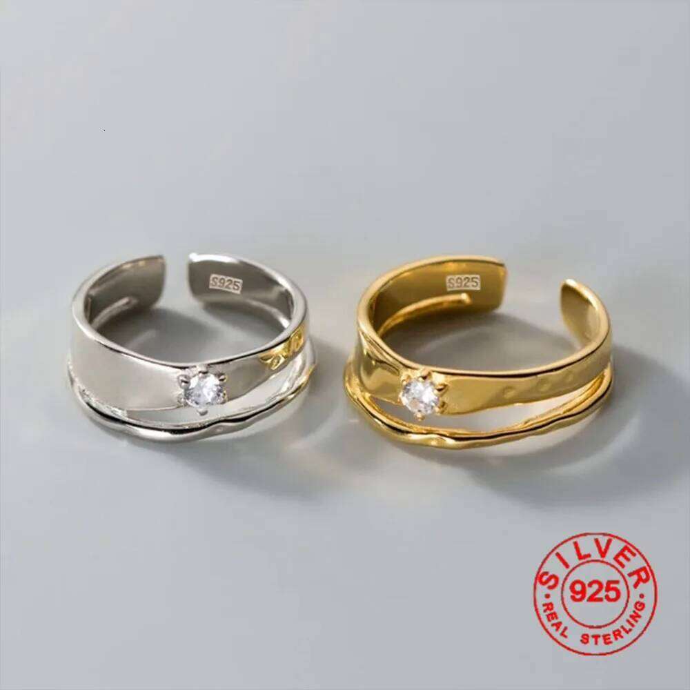 BF CLUB Silver Color Geometric Double CZ Rings For Women Men Simple Design Fashion Open Adjustable Handmade Couple Ring Gifts W260206