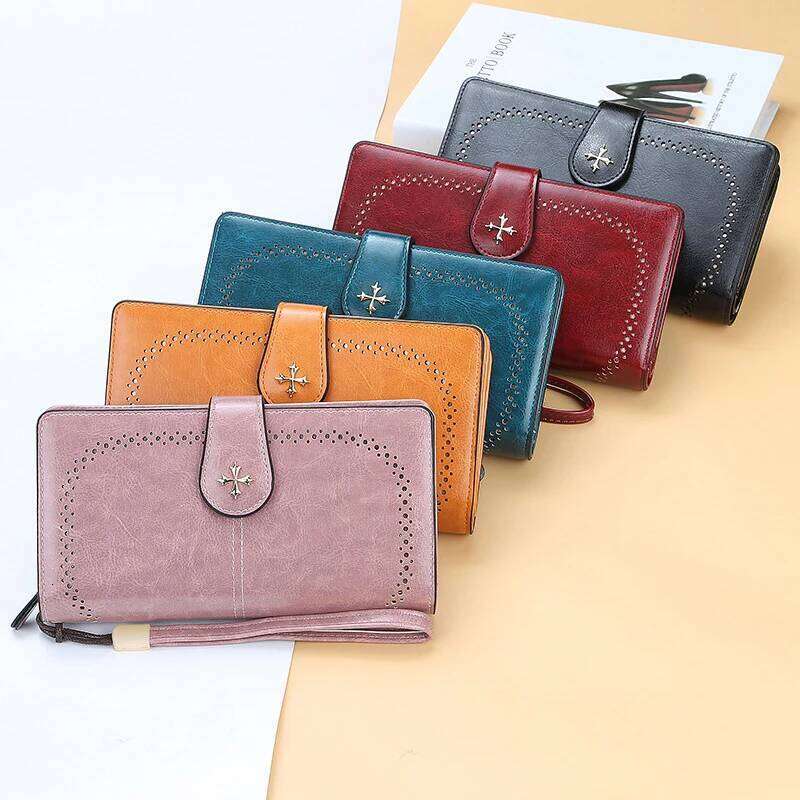 Large Capacity Women Dropshipping Bank Cash Hollow Out Long Wallets Fashion Top Quality PU Leather Card Holder Wallet For Woman Y260206
