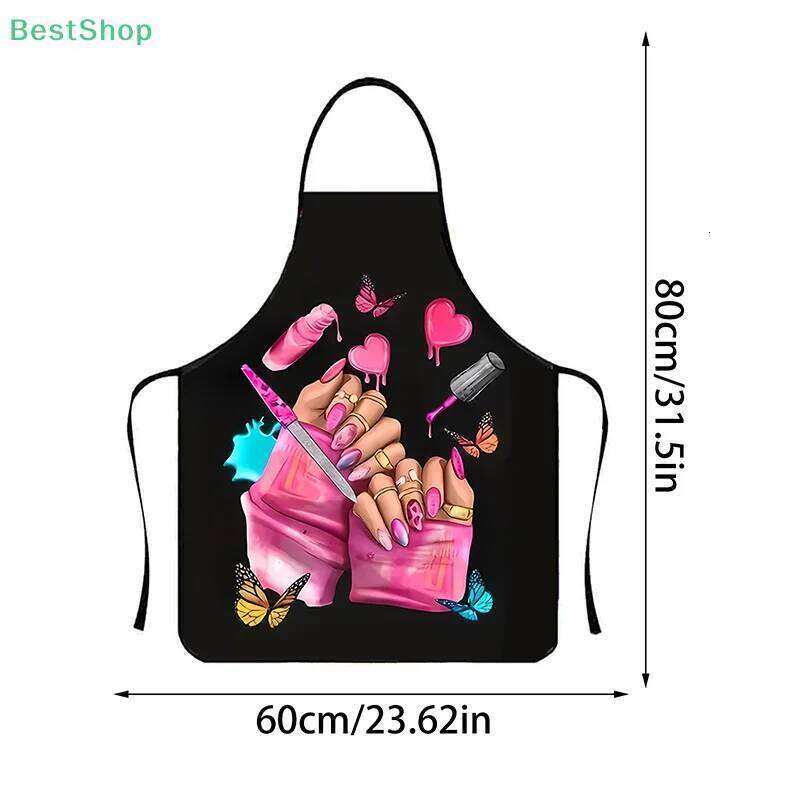 RebeccaPink Art Apron Unisex Kitchen Cooking Nail Polish Manicurist Baking Work Clothes S260205