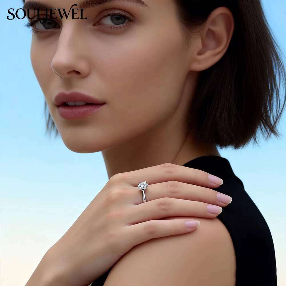 S925 Sterling Silver Classic Six Prong Moissanite Ring With Round Brilliant Cut Timeless Solitaire Jewelry Everyday Party Use