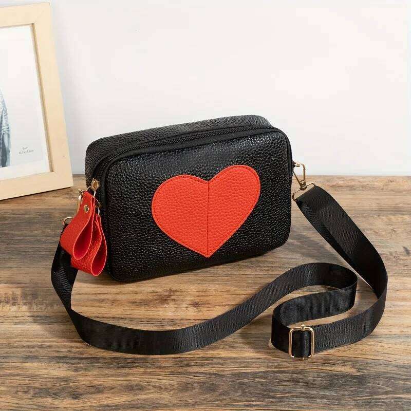 Lychee Pattern Heart-Shaped Crossbody Stylish Mini Shoulder Bag, Women'S Zippered Square Wallet, Suitable for Women, Girls XJ260129