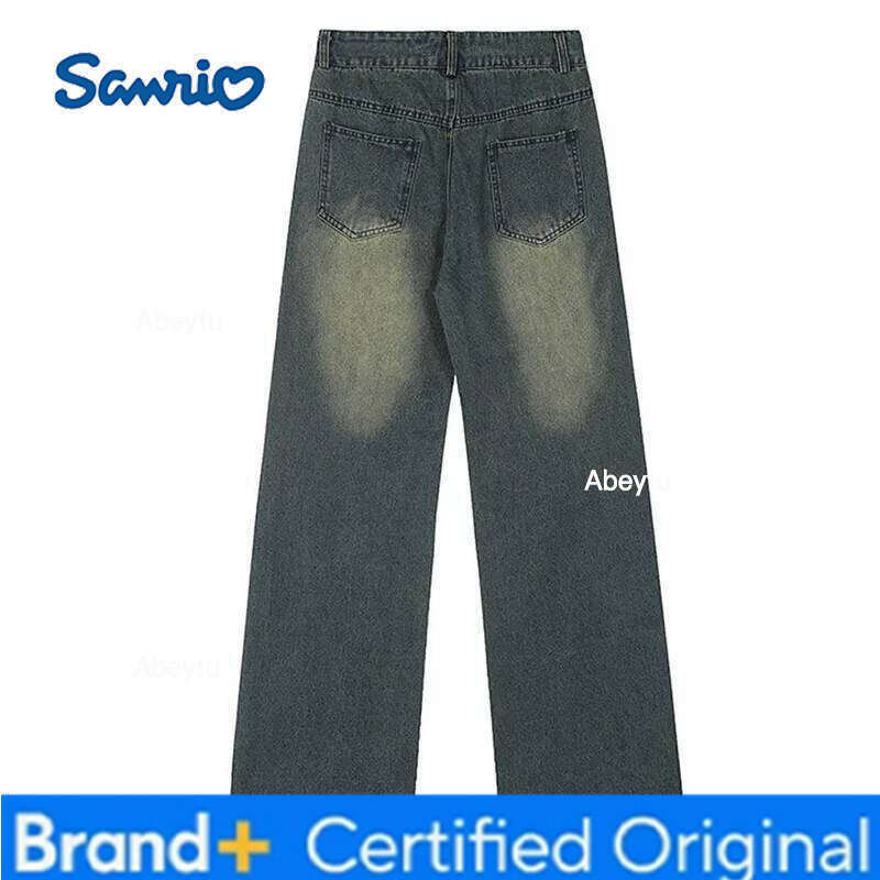 Sanrio Street Vintage Embroidered Pic Wide Leg Jeans Women's Summer New High Waist Loose Elegant Student Straight Denim Trousers H260206