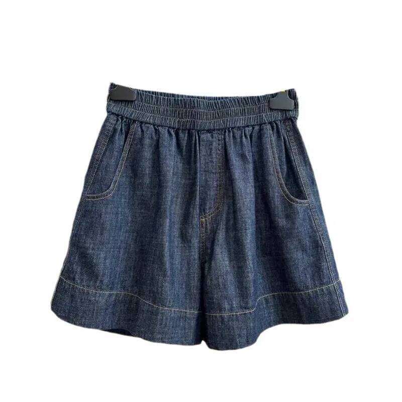 Women's Casual Elastic Waist Denim Vintage Summer Loose Straight A-line Jean Shorts C260206