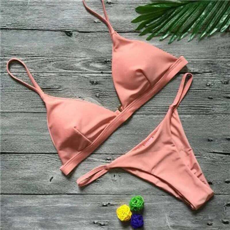 Fashion Solid Set Swimwear Women Split Triangle Micro Bikini Brazilian Swimsuit 2025 New Beach Two Pieces Bathing Suit Z260206