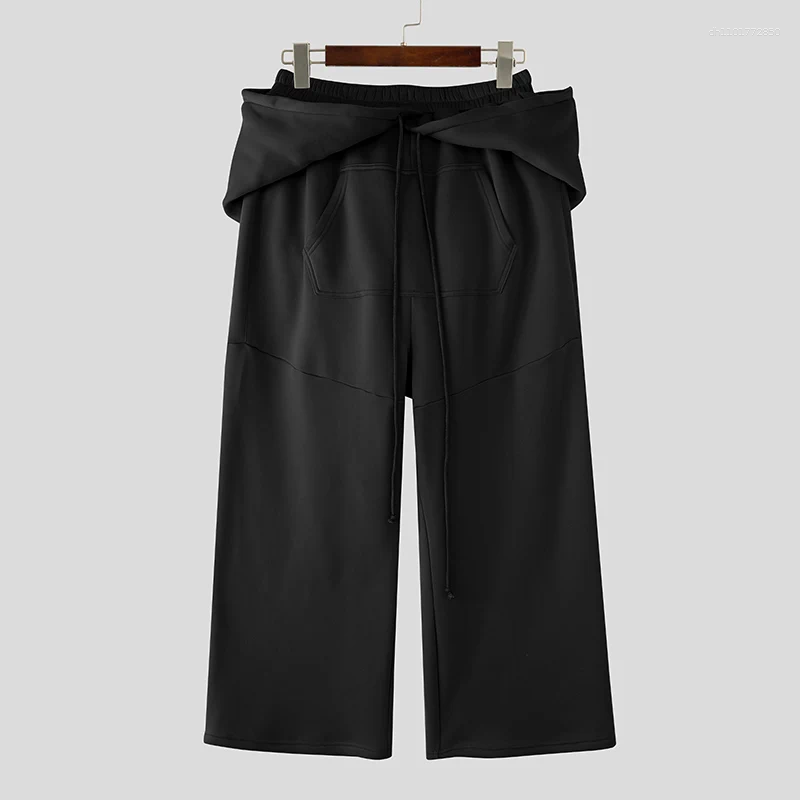 Men's Pants INCERUN Men Irregular Solid Color Elastic Waist Casual Trousers Streetwear Loose Joggers Workout Fashion Long