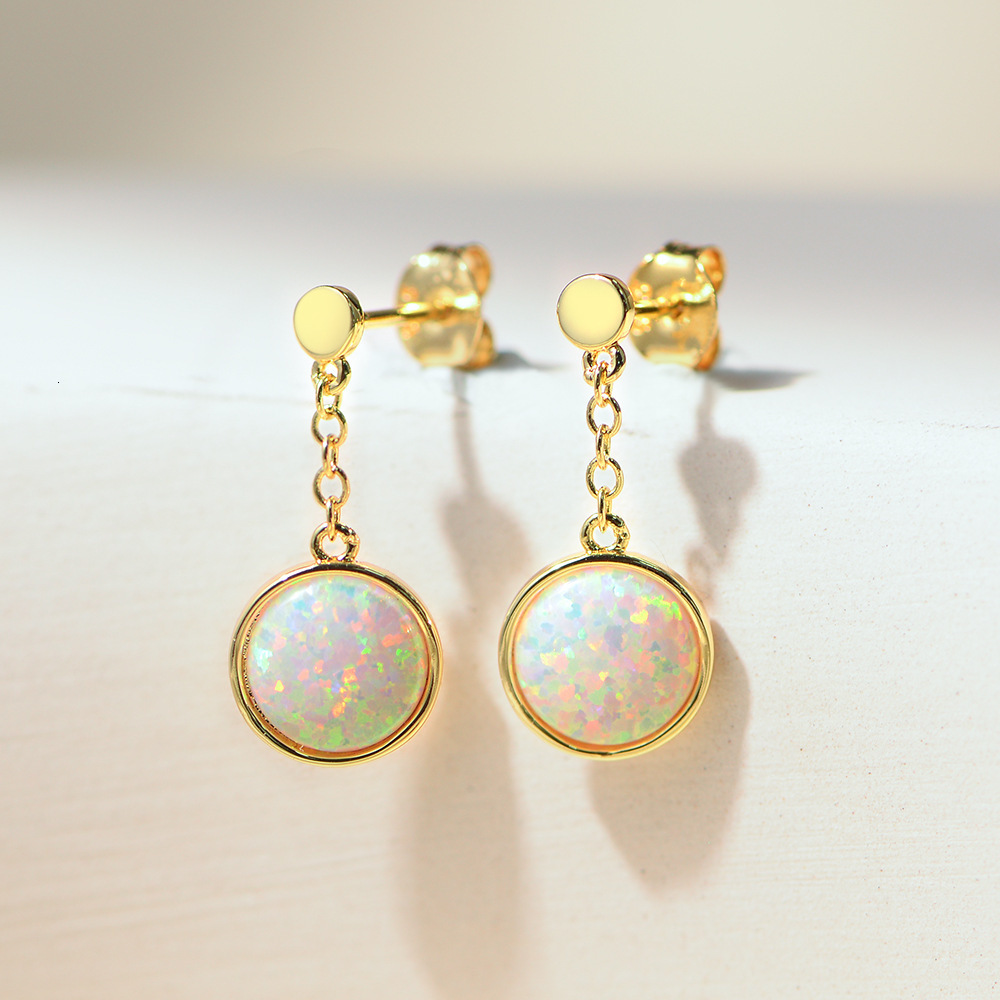 Trendy Simple Elegant Versatile Copper Gold Plated Earrings Opal Women's Jewelry