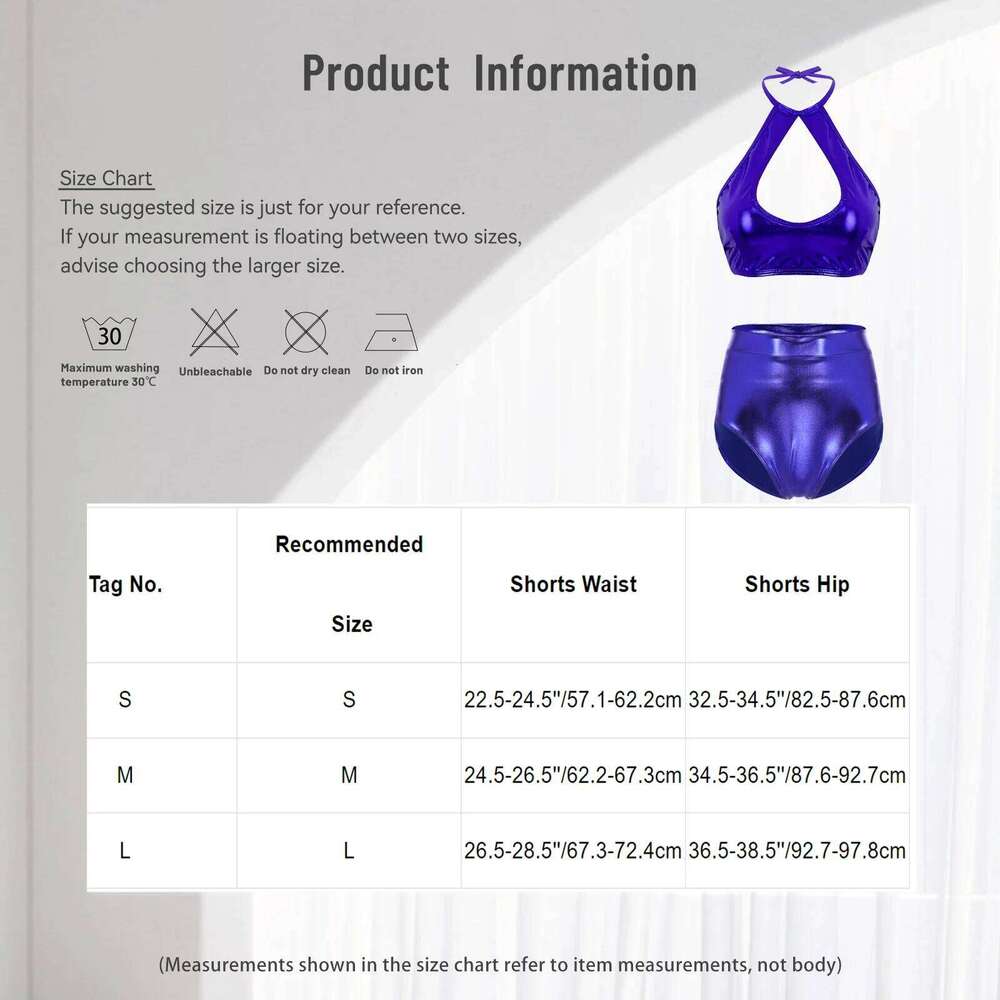 Women Metallics Shiny Bikini Set Sleeveless Halter Neck Crop Top with Shorts for Beach Pool Nightclub Party Music Festival Raves Z260206