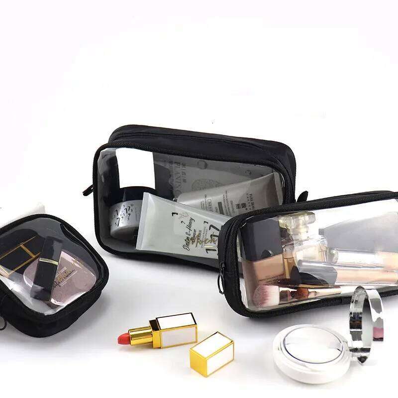 Portable Toiletry Transparent Bag INS Style Waterproof Travel Black Clear Cosmetic Brush Storage Case Organizer Y260206