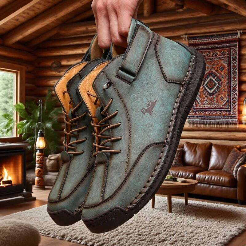 Spring and Autumn Men Mid Top Leather Sneakers Soft Soled Loafers Non Slip Comfortable Flat Casual Shoes Classic Ankle Moccasin