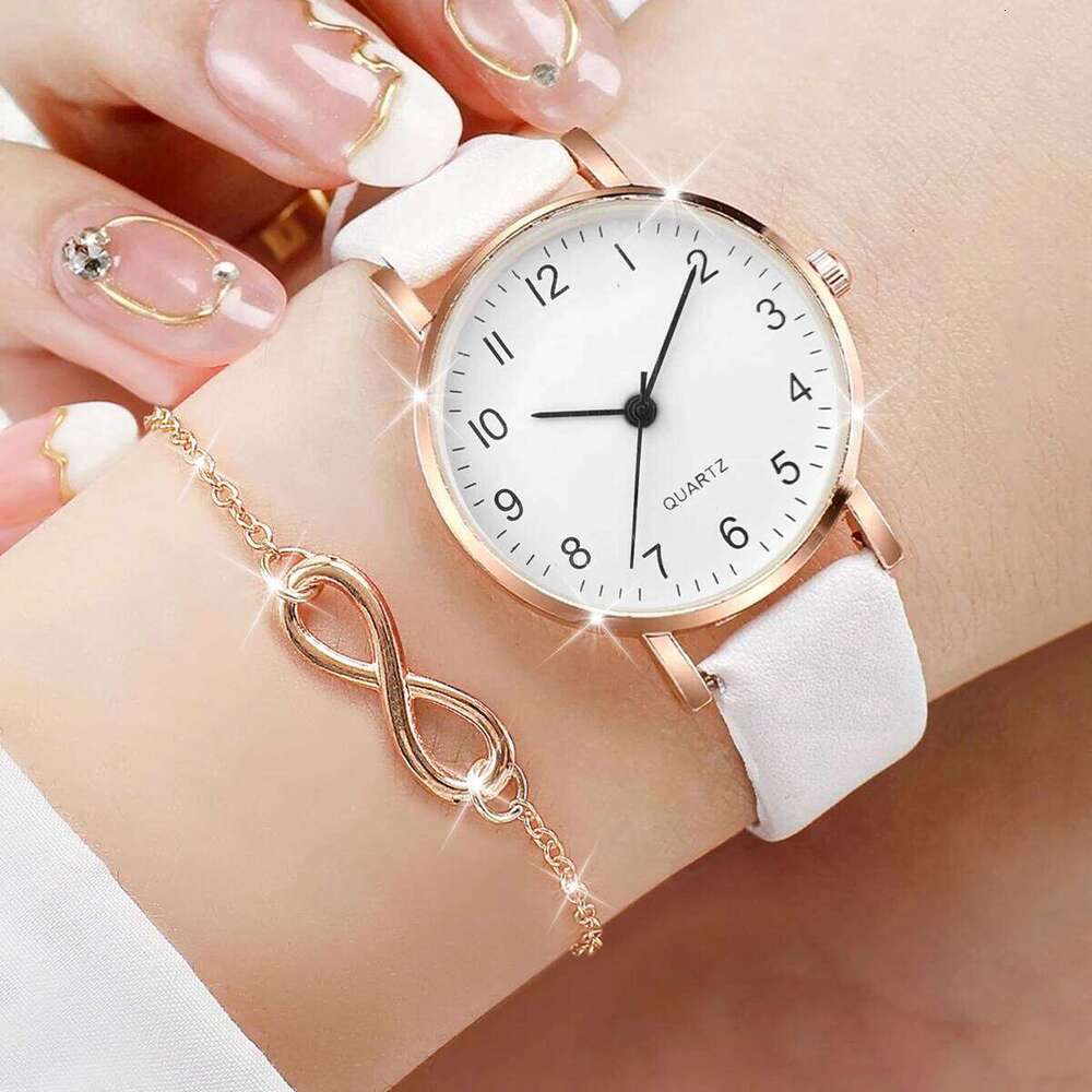 3PCS/Set Women's Fashion Leather Strap Small Arabic Dial Quartz Watch Female Wristwatch Jewelry SetWithout Box Z260206