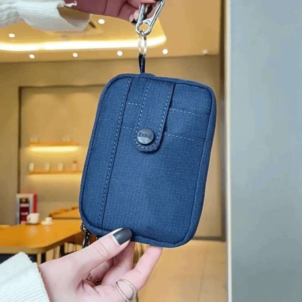 Portable Multifuctional Canvas Coin Purse Solid Color Square Earphone Lightweight Card Holder Mini Storage Bag Unisex Y260206