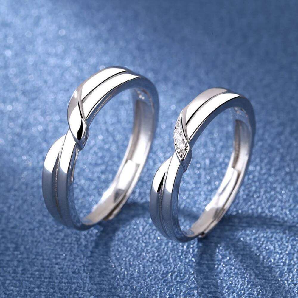 Copper Plated Silver Twist Tie Knot Couple Wedding Engagement Ring Crystal Men Women Valentine Gift Wholesale 2PCS Drop shipping W260206