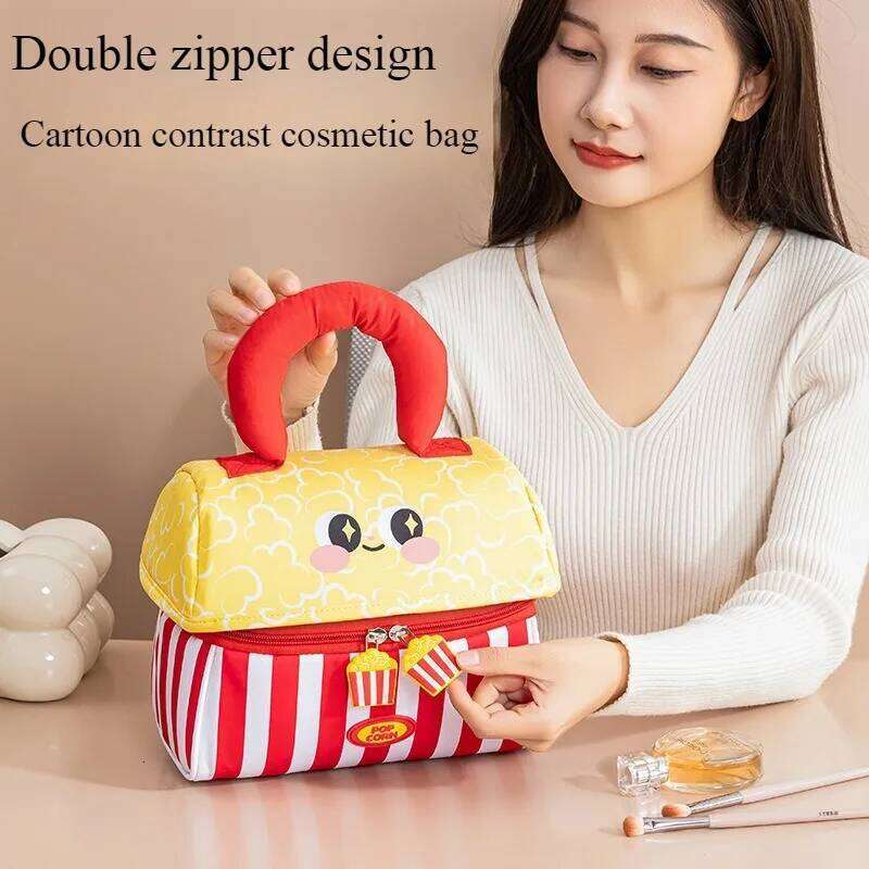 2025 Cute cosmetic thickened small house gift, large-capacity partition storage bag, soft portable toiletry bag Y260206