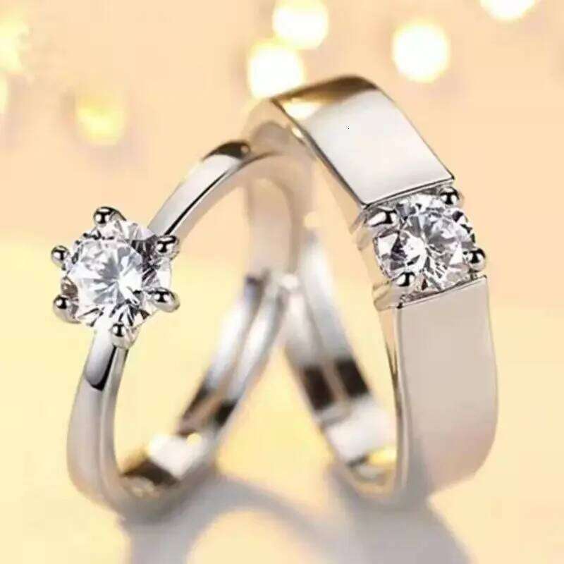2 Pieces/set Women and Men Fashion Crystal Six Claw Open Adjustable Wedding Crown Couple Rings Jewelry Gifts For Lovers W260206