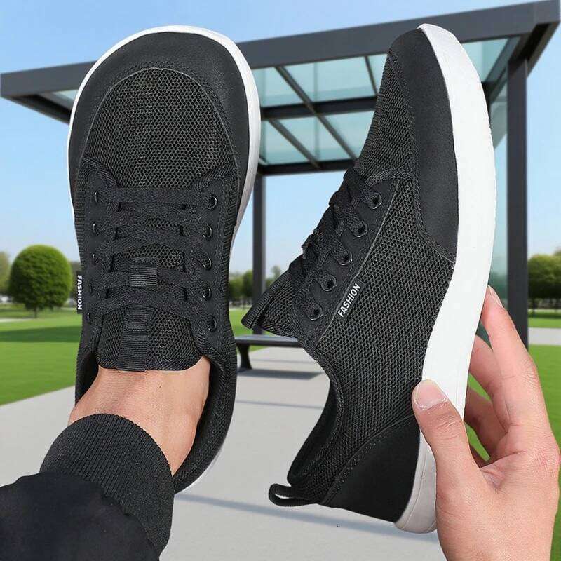 Fashionable Men's Wide Footed Breathable Barefoot Flat Comfort Non Slip Light Gray Mesh Walking Shoes Hot Sell 2025