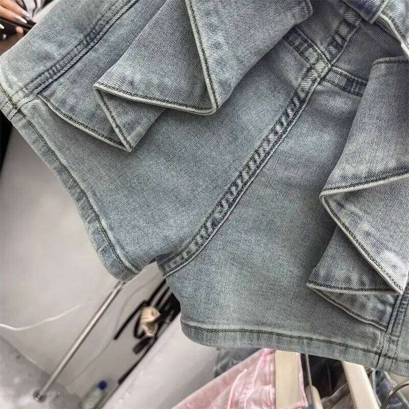 Cute Bow Splicing Denim for Women Summer High Waist Jeans Hip-lifting Hot Pants Booty Shorts C260206
