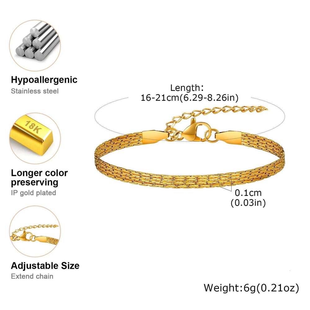 Stainless Steel Bracelet, New Style Thin Link Multilyer Chain Bracelet for Women, Lightweight Jewelry Daily Wear 26H0206