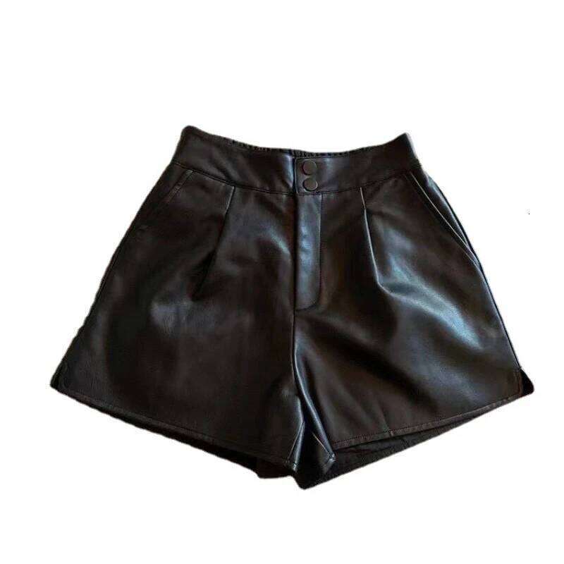 Kids Girls PU Leather 2024 Spring Autumn High Waist Casual Loose Pants Black Coffee Apricot Teenage Wide Leg Shorts XJ260206