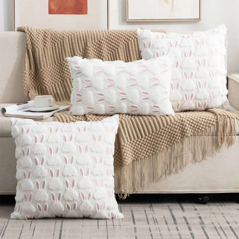 Soft Faux Rabbit Fur Pillow Multi-Use For Sofa Office Chair Backrest Decorative Easter Cushion Cover Zipper Easy Clean