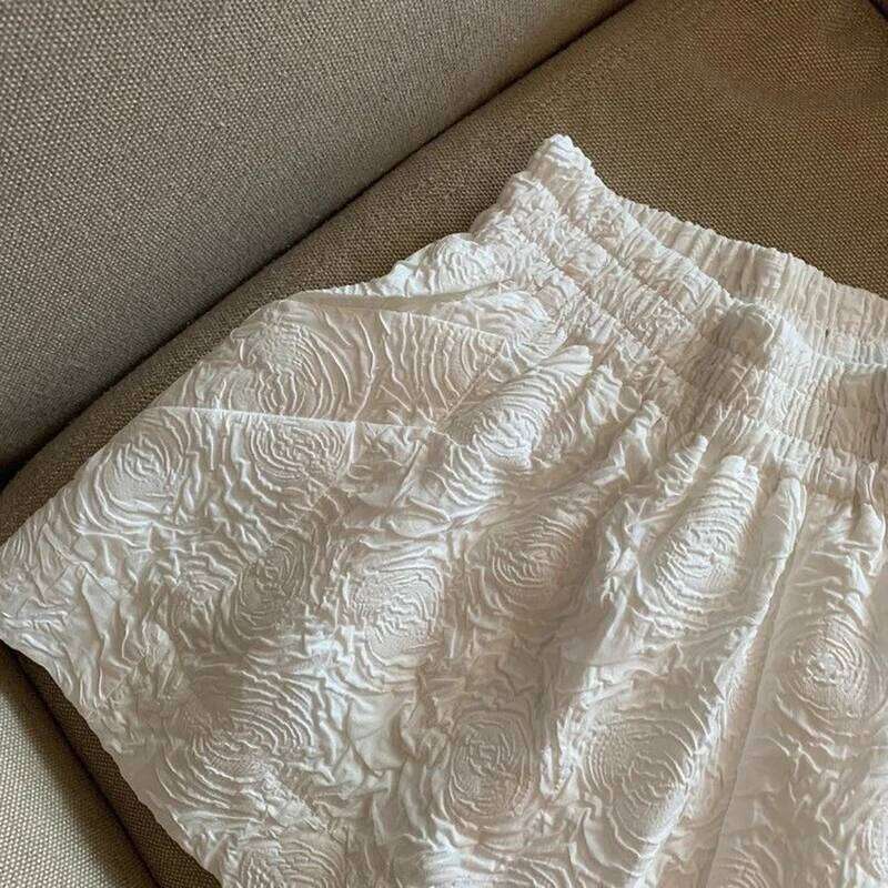 Lucyever Black White Jacquard Women 2022 Summer Elastic High Waist Pockets Wide Leg Shorts Woman Streetwear Half Pants XJ260206