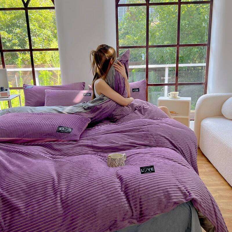 3pcs duvet cover Winter Warm Bedding sets Double Quilt Cover king Twin queen size bed thick Flano Coral Fleece with pillowscase XJ260206