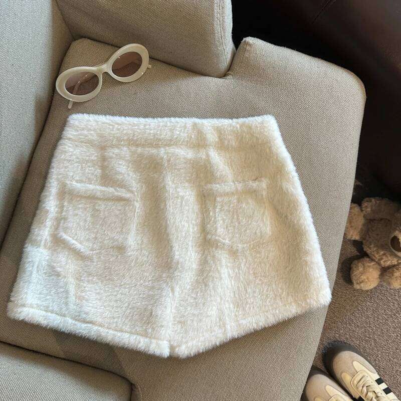 Women's Autumn Winter Faux Fur High Waist Shorts Lady Streetwear Chic Solid Color Furry Boots Short Pants XJ260206