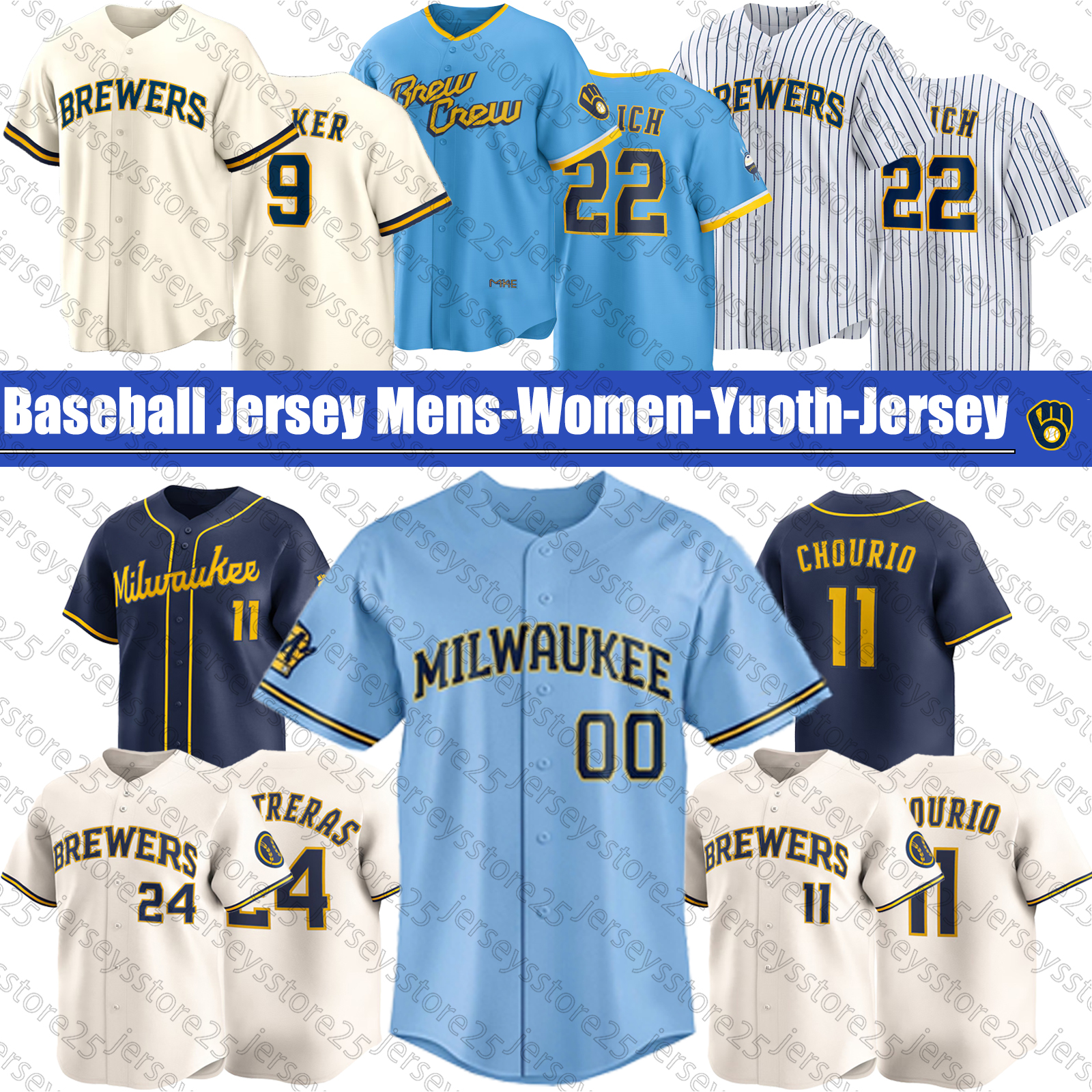 2026 New Brewers Baseball Jersey Christian Yelich Jackson Chourio William Contreras Sal Frelick Caleb Durbin Brice Turang Jacob Misiorowski Joey Ortiz Jerseys