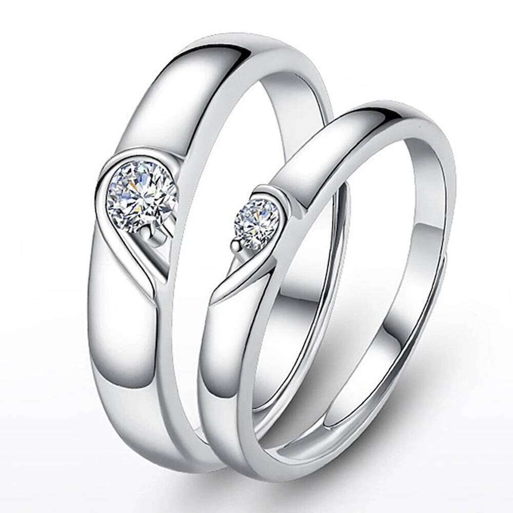 1 Pair Put Heart Together Couple Rings Men Women Adjustable Copper Plated Silver Finger Jewelry Wholesale Drop Shipping W260206