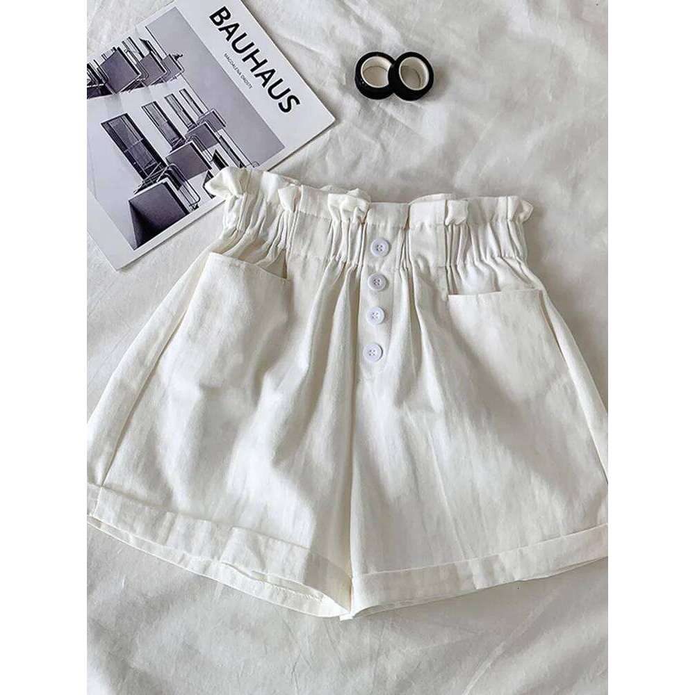 2025 Summer Elegant High Waist for Women's Casual Solid Color Wide Leg Loose Cotton Shorts with Belt Sweet Girl XJ260206