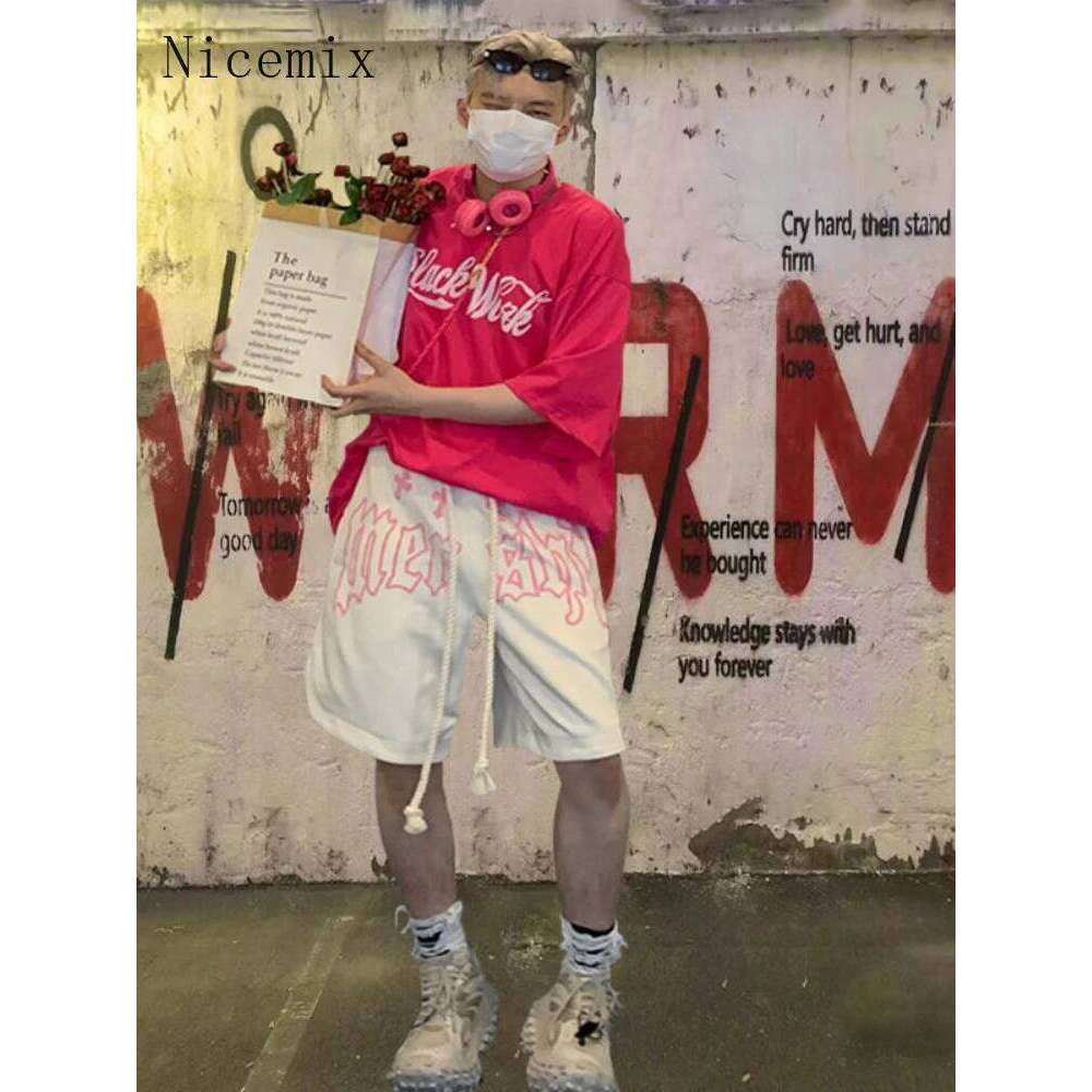 Nicemix American Vintage Shorts Summer New Y2K Letter Foam Printing Half Pants Men Women Casual Oversize Punk Sweat Sports XJ260206