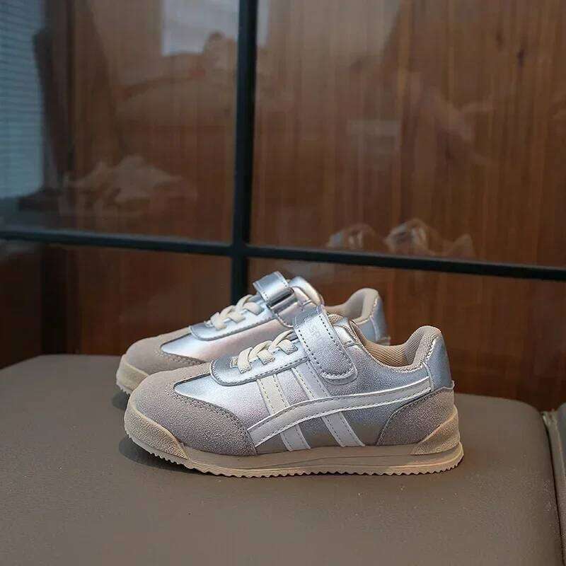 Children Sports Color Block Sewing Thread Hook Loop Round Toe Soft Soled Thick Flat Shoes Breathable Comfortable Non Slip 26Y0206