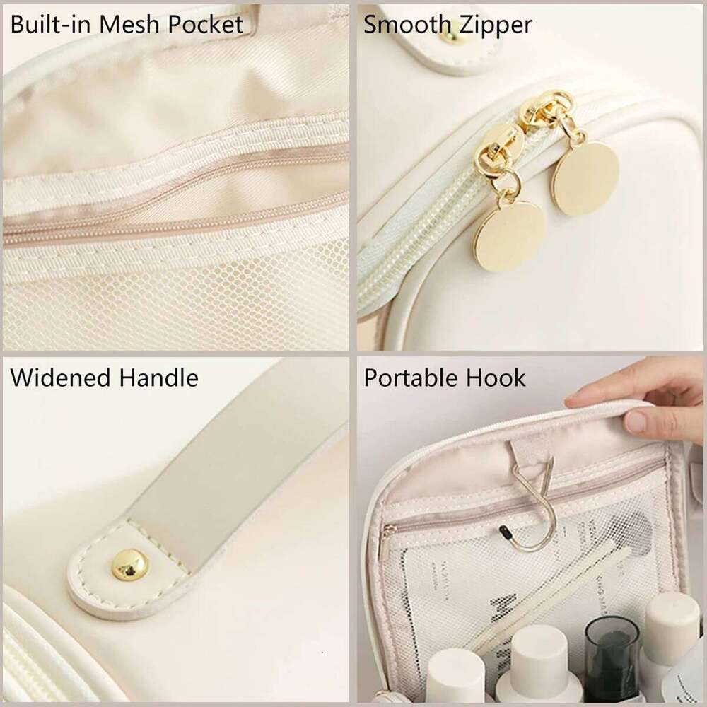 Transparent PU Cosmetic Bag with Hook Waterproof Travel Washbag Large Makepouch Y260206