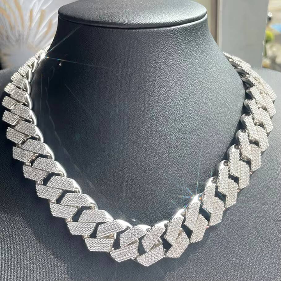 Hip Hop 20mm 4rows Cuban Chain Jewelry Heavier Solid Silver Necklace Ice Out Moissanite Cuban Link Chain Necklaces
