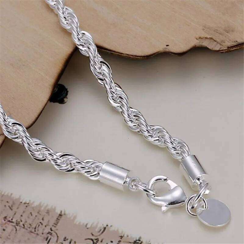 Silver 4MM Twisted Rope Bracelets For Women Men Fashion Minimalist Couple Chain Bracelet Male Unisex Jewelry Gifts 26H0206