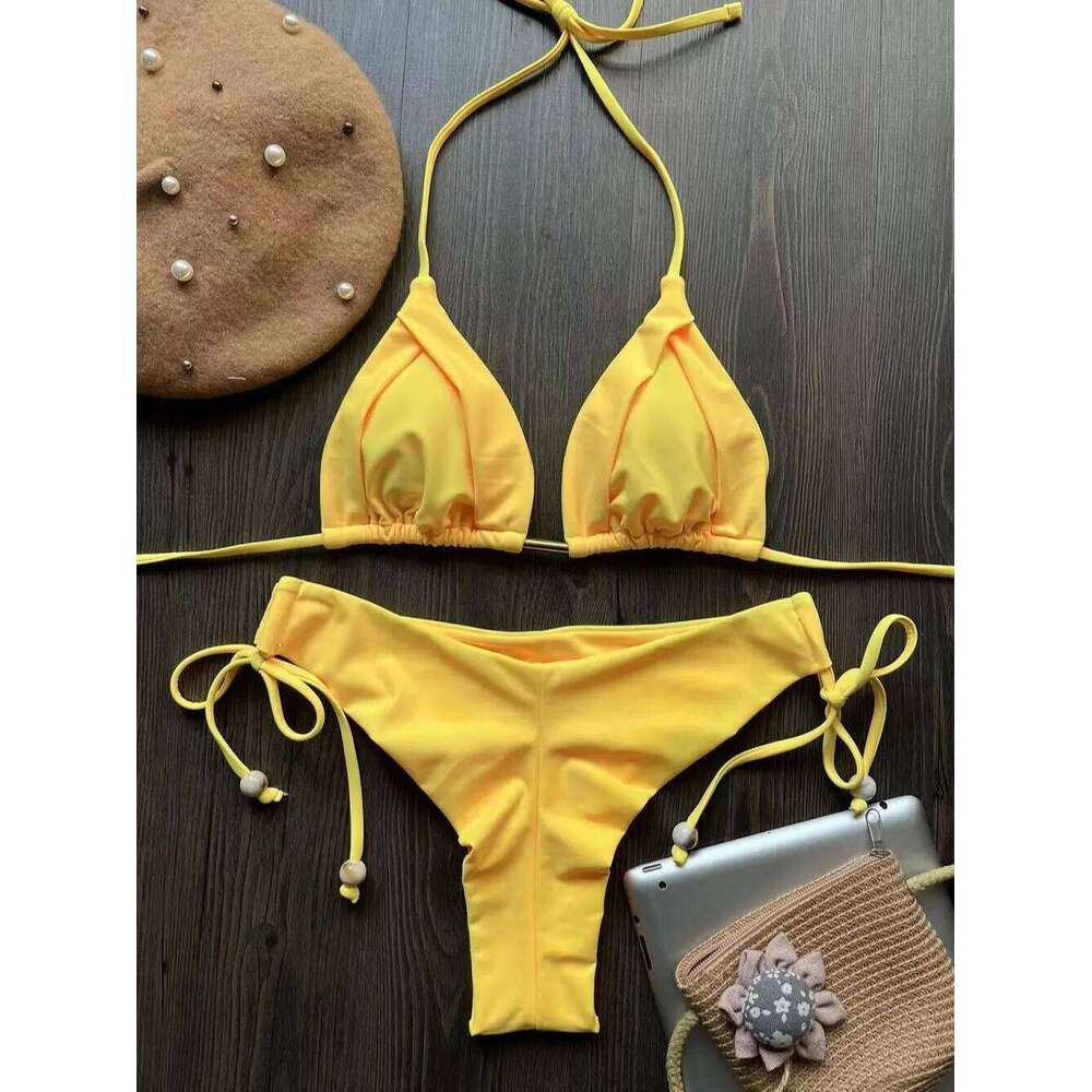 2023 Micro Sexy Bandage Swimsuit Women Push Up Swimwear Two Piece Bikini Set Solid Bather Bathing Swim Suit Female Z260206