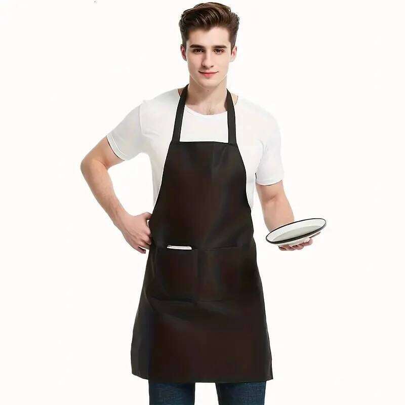 5Pcs Black Aprons with Large Pockets, Durable Polyester Fabric, Waterproof and Stain Resistant, Unisex Bbq Suitable for Home, Work, Restaurant Waiters