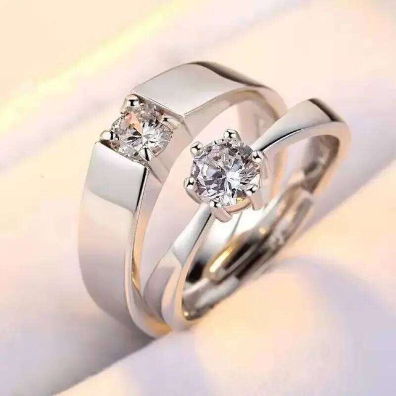2 Pieces/set Women and Men Fashion Crystal Six Claw Open Adjustable Wedding Crown Couple Rings Jewelry Gifts For Lovers W260206