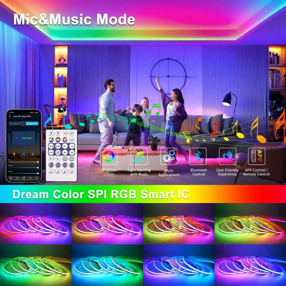 FCOB RGB+IC Strip Lights WS2811 Addressable 420 LEDs/m SPI LED Tape APP Control Music Sync DC24V Flexible Ribbon Room Decor Z260206