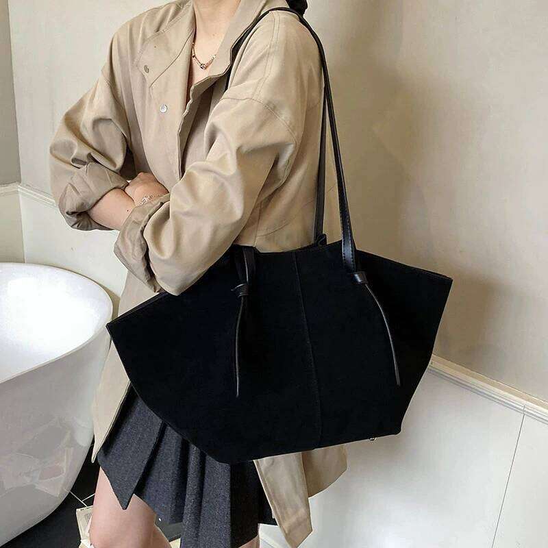 Light Luxury Brand Designer Wing Frosted Suede Tote Bag Solid Color Versatile Large Capacity Women Storage Underarm Bags Y260205